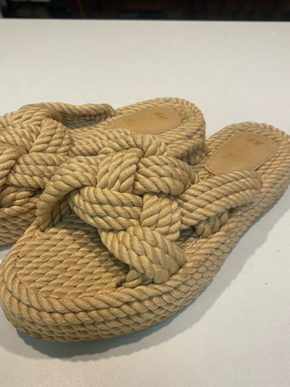 H&M ROPE KNOT NOMADIC MINIMALIST CASUAL PLATFORM CLASSIC BOHO CHIC NEUTRAL SZ 37 - Picture 3 of 12